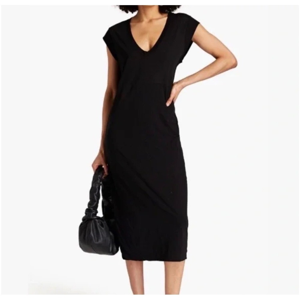 STANDARD‎ JAMES PERSE Black V Neck Cap Sleeve Midi Dress Size 1